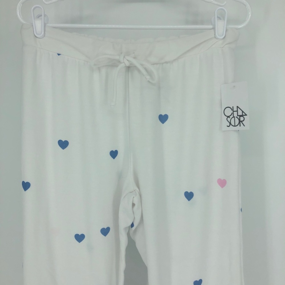 CHASER NWT COZY KNIT HEART PRINT LOUNGE PANTS WHIT - Picture 5 of 9